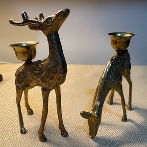 Set of 2 VTG Brass DeerTaper Candle Holder, Candlestick Holder, Buck & Doe